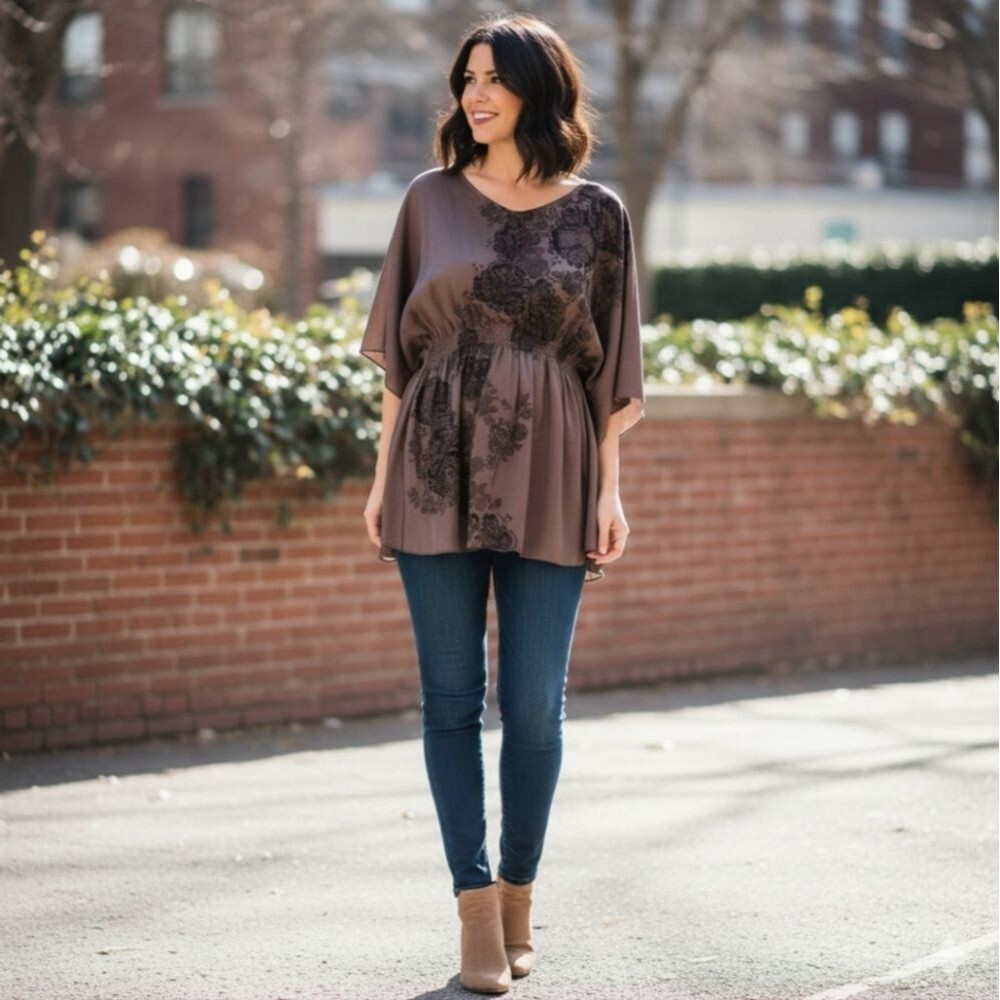 Elegant Studio Y Floral Dolman Sleeve Tunic Top Size Large